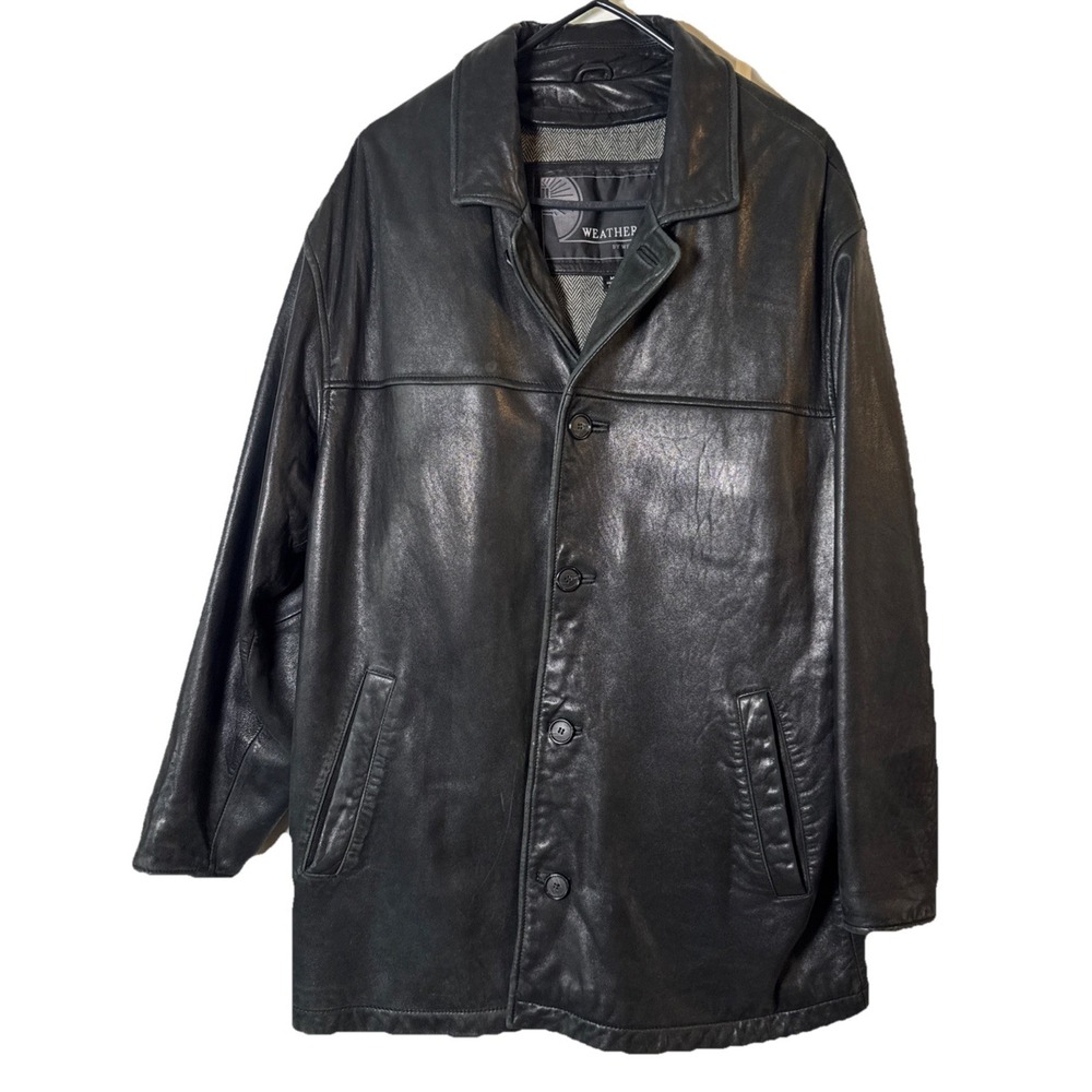 Weathervane Weatherproof Black Genuine Leather Jacket Men's M Car‎ Coat Button